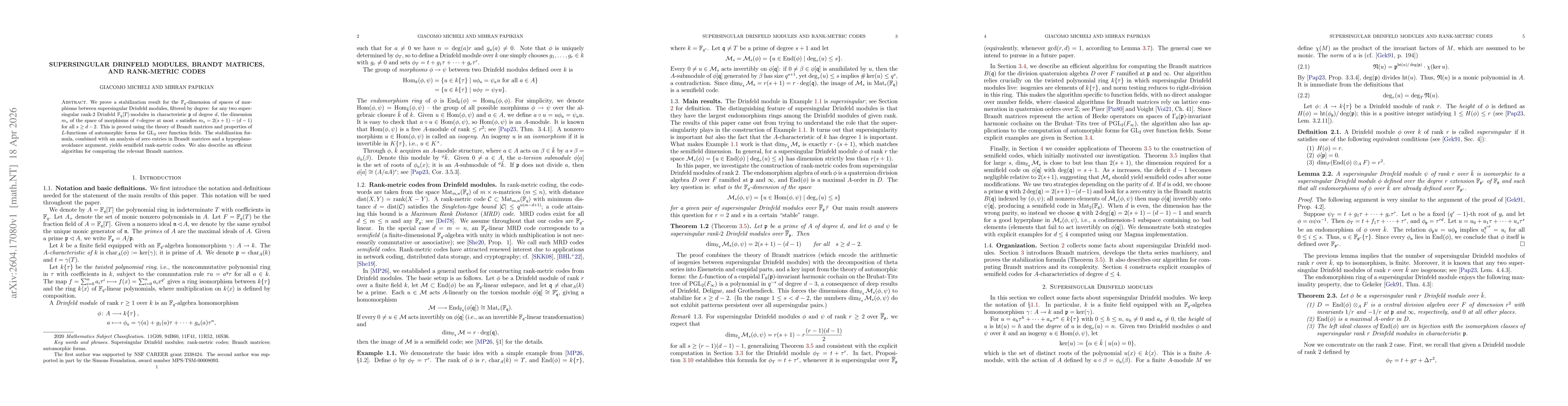 Thumbnail for Supersingular Drinfeld modules, Brandt matrices, and rank-metric codes