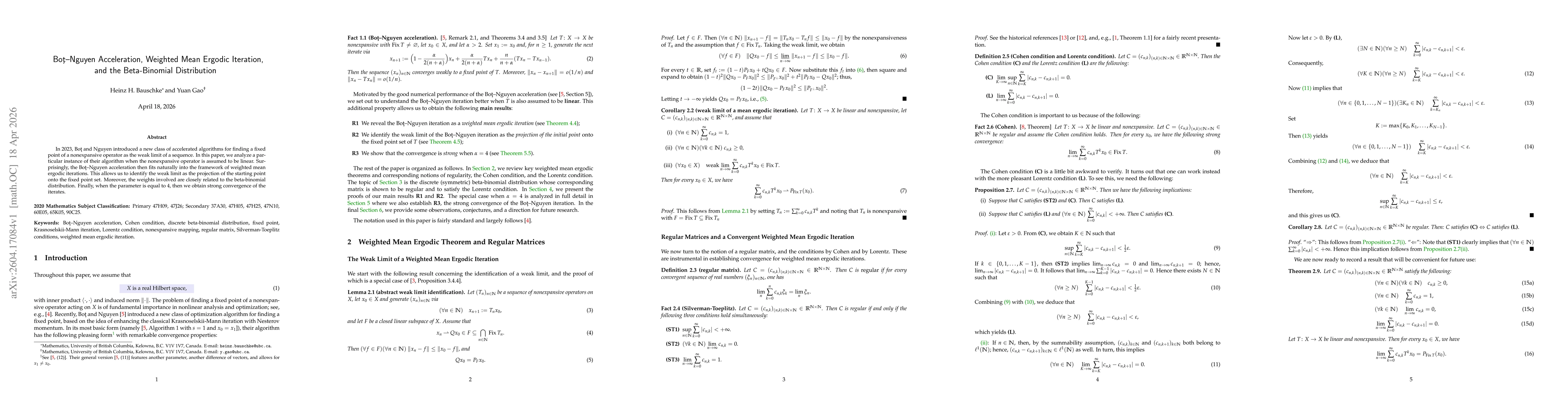 Thumbnail for Boţ-Nguyen Acceleration, Weighted Mean Ergodic Iteration, and the Beta-Binomial Distribution