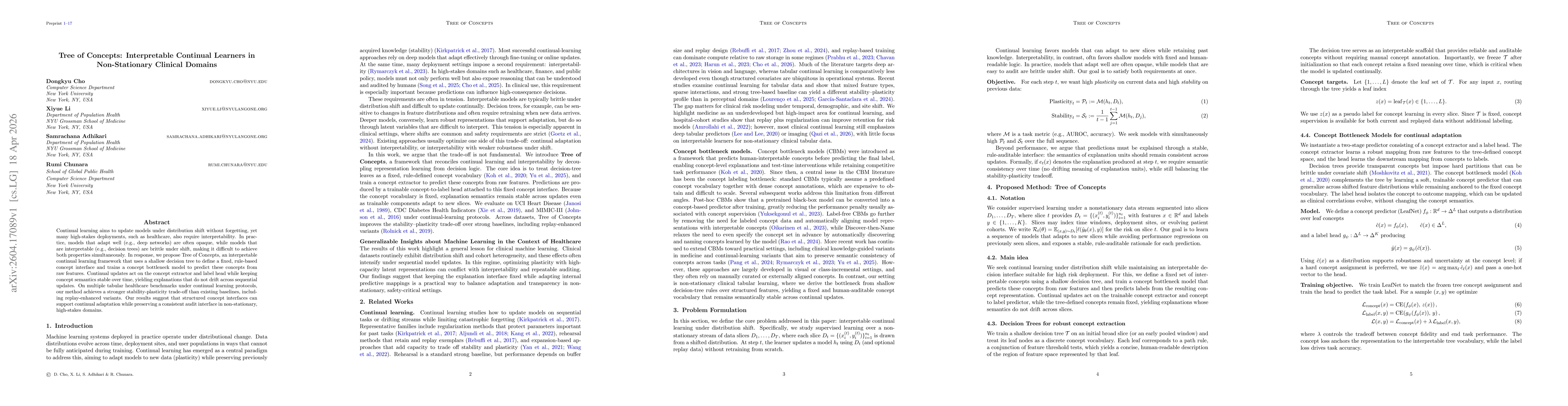 Thumbnail for Tree of Concepts: Interpretable Continual Learners in Non-Stationary Clinical Domains
