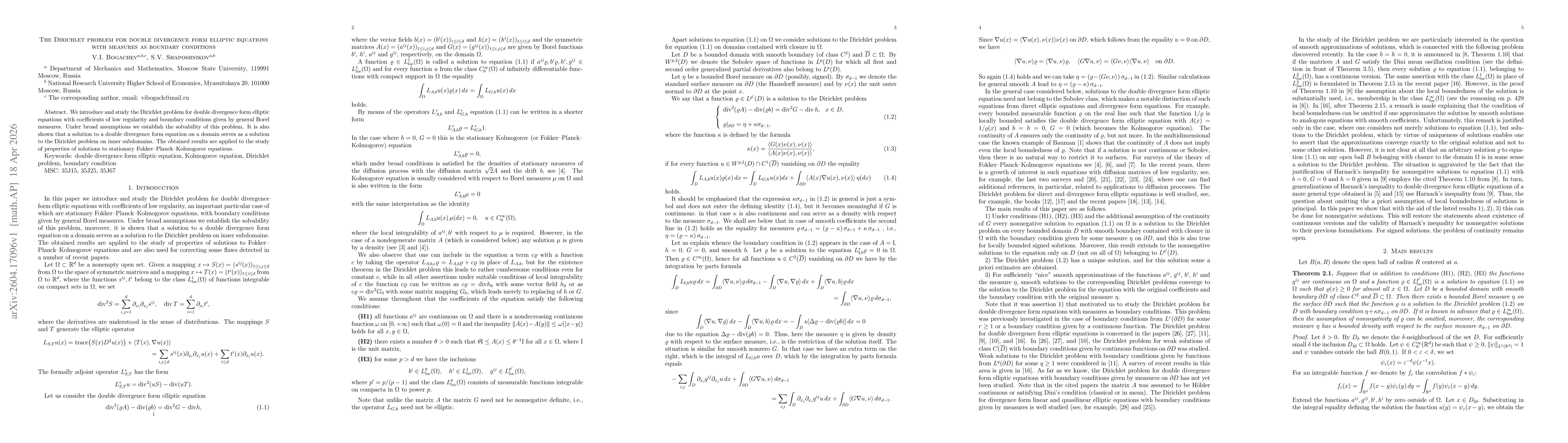 Thumbnail for The Dirichlet problem for double divergence form elliptic equations with measures as boundary conditions
