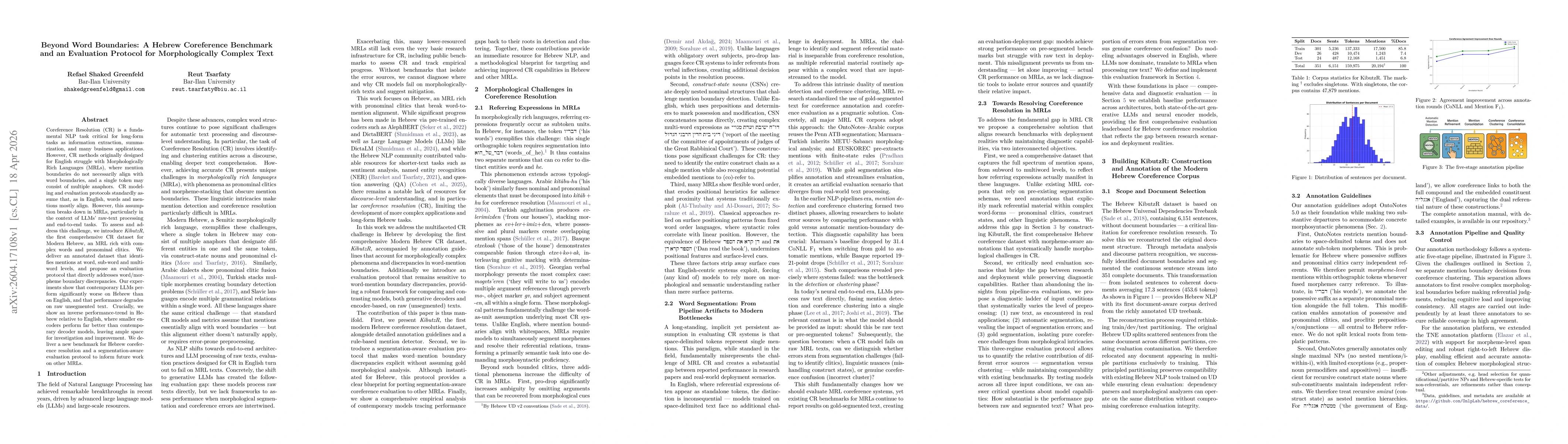 Thumbnail for Beyond Word Boundaries: A Hebrew Coreference Benchmark and an Evaluation Protocol for Morphologically Complex Text