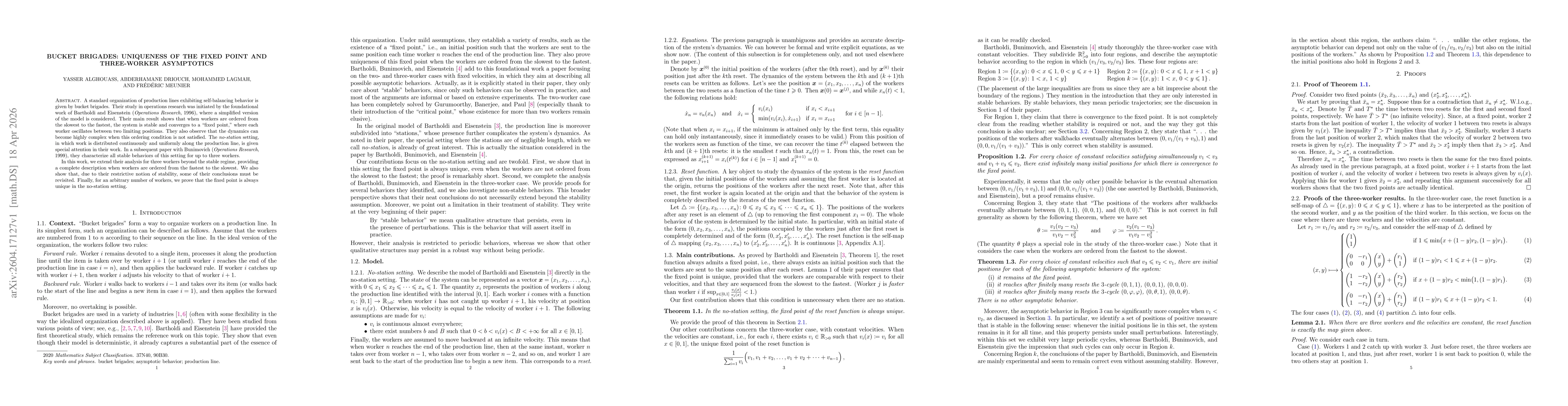 Thumbnail for Bucket Brigades: Uniqueness of the Fixed Point and Three-Worker Asymptotics