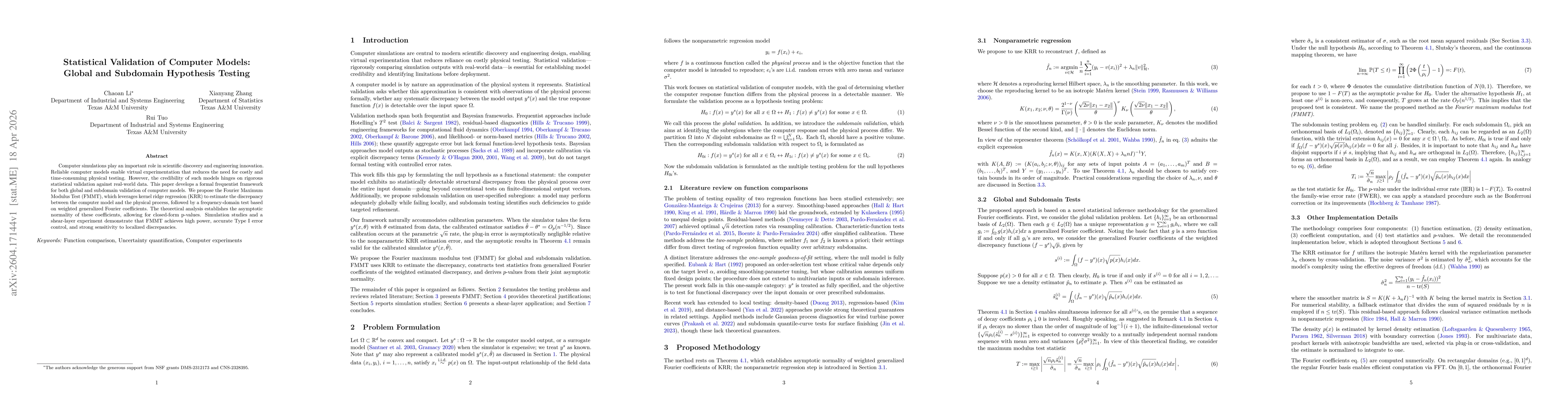 Thumbnail for Statistical Validation of Computer Models: Global and Subdomain Hypothesis Testing