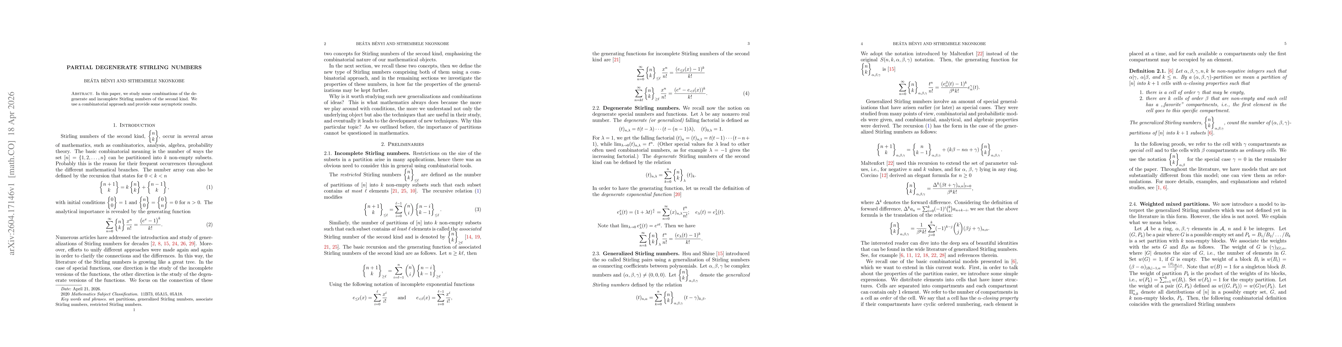 Thumbnail for Partial degenerate Stirling numbers