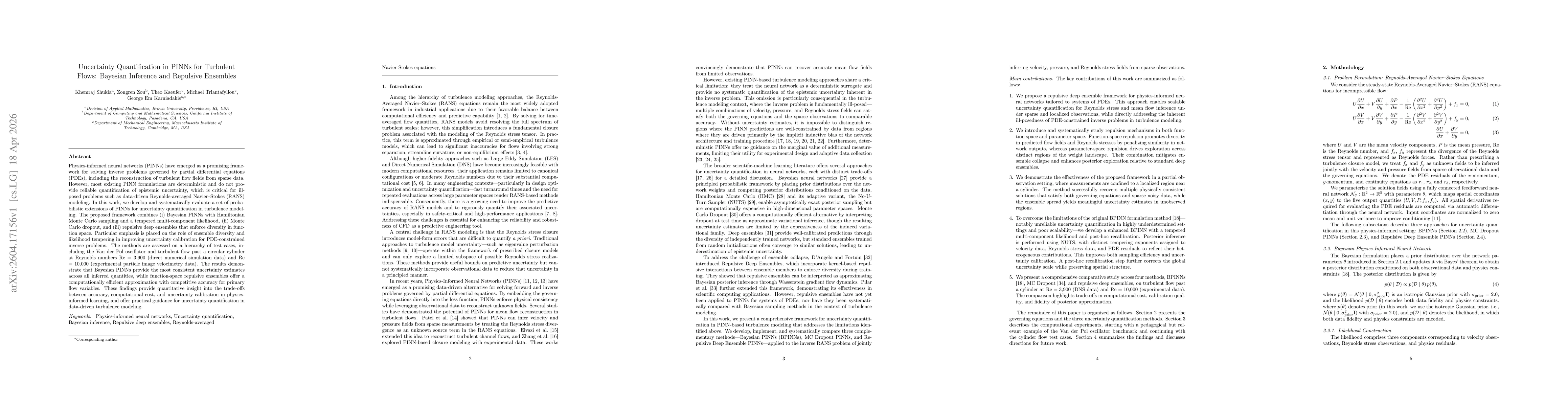 Thumbnail for Uncertainty Quantification in PINNs for Turbulent Flows: Bayesian Inference and Repulsive Ensembles