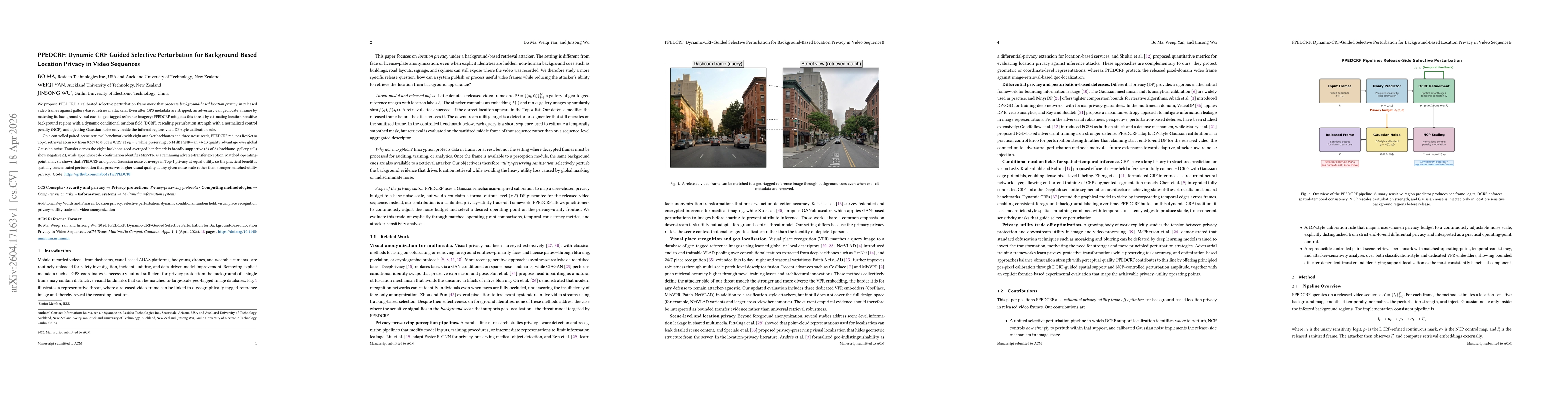 Thumbnail for PPEDCRF: Dynamic-CRF-Guided Selective Perturbation for Background-Based Location Privacy in Video Sequences