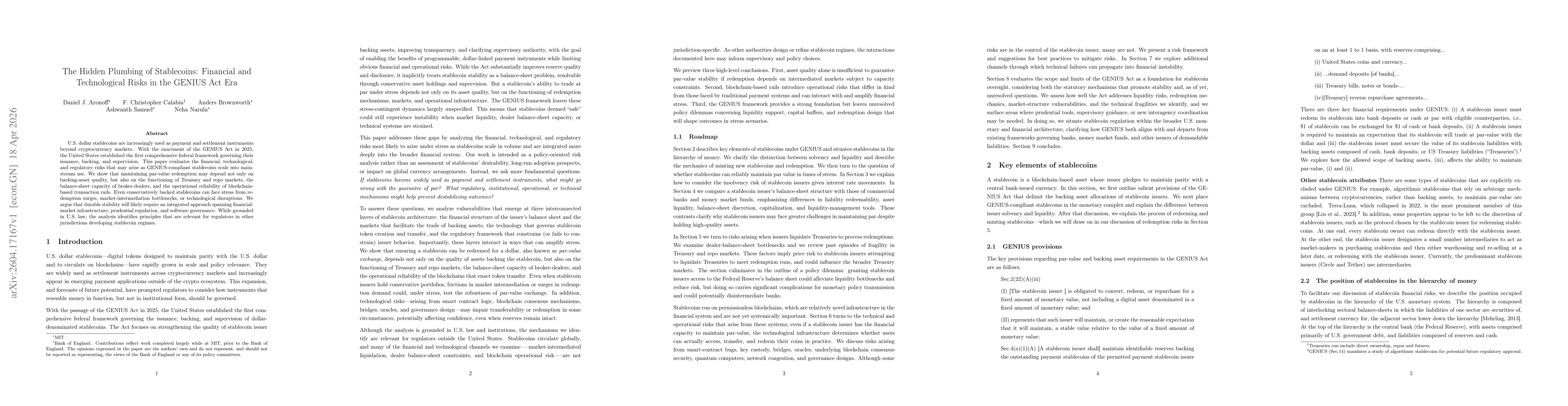 Thumbnail for The Hidden Plumbing of Stablecoins: Financial and Technological Risks in the GENIUS Act Era