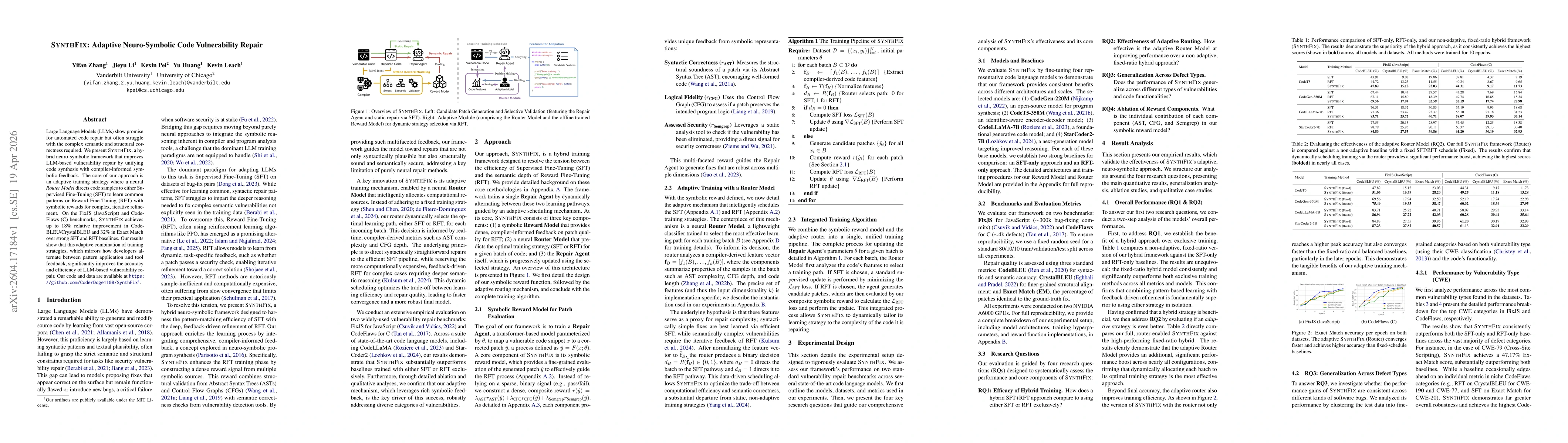 Thumbnail for SynthFix: Adaptive Neuro-Symbolic Code Vulnerability Repair