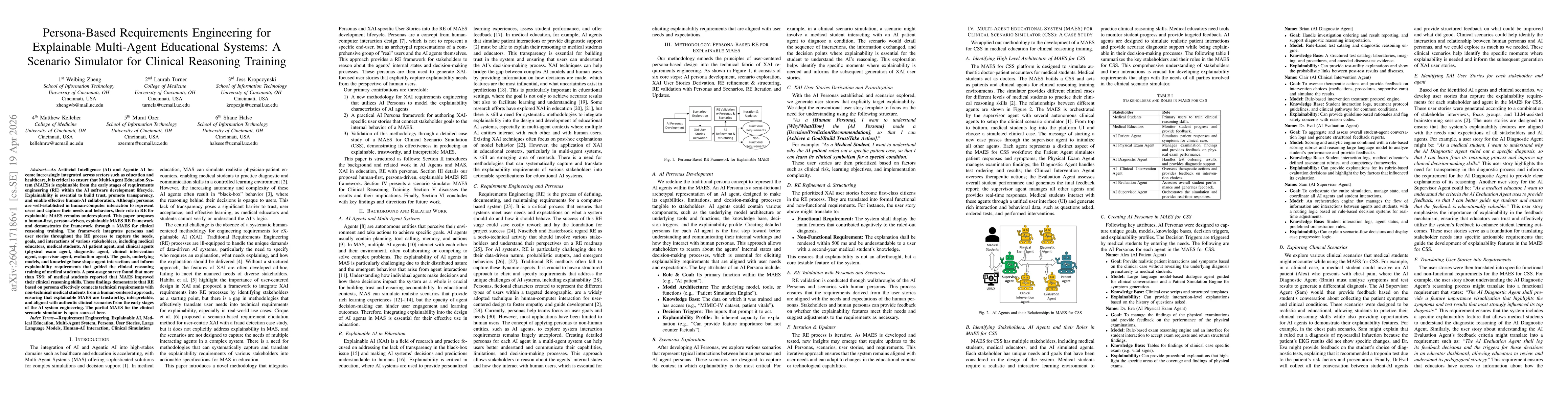 Thumbnail for Persona-Based Requirements Engineering for Explainable Multi-Agent Educational Systems: A Scenario Simulator for Clinical Reasoning Training