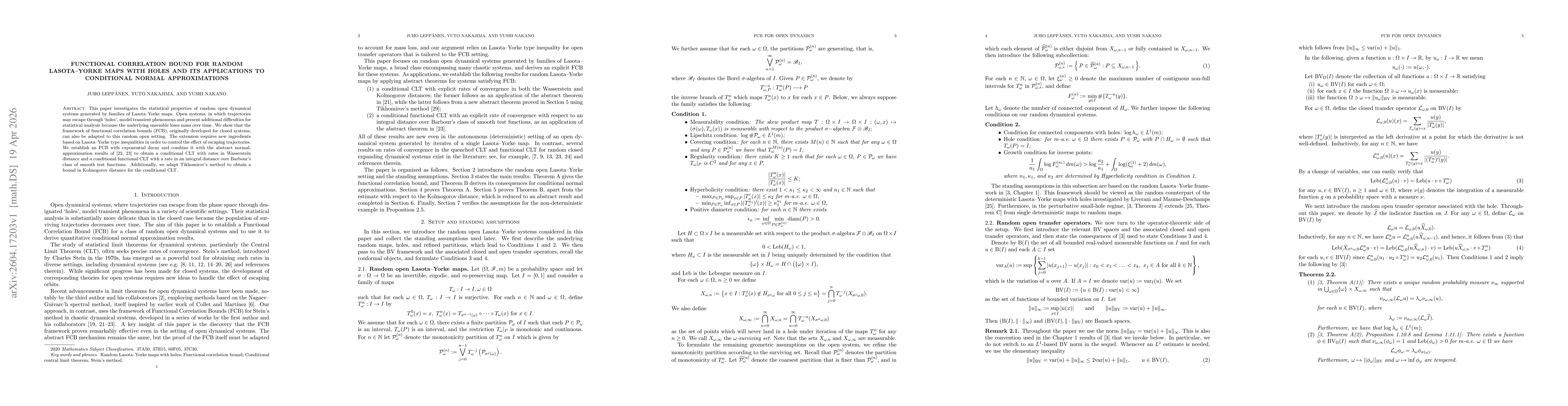 Thumbnail for Functional correlation bound for random Lasota--Yorke maps with holes and its applications to conditional normal approximations
