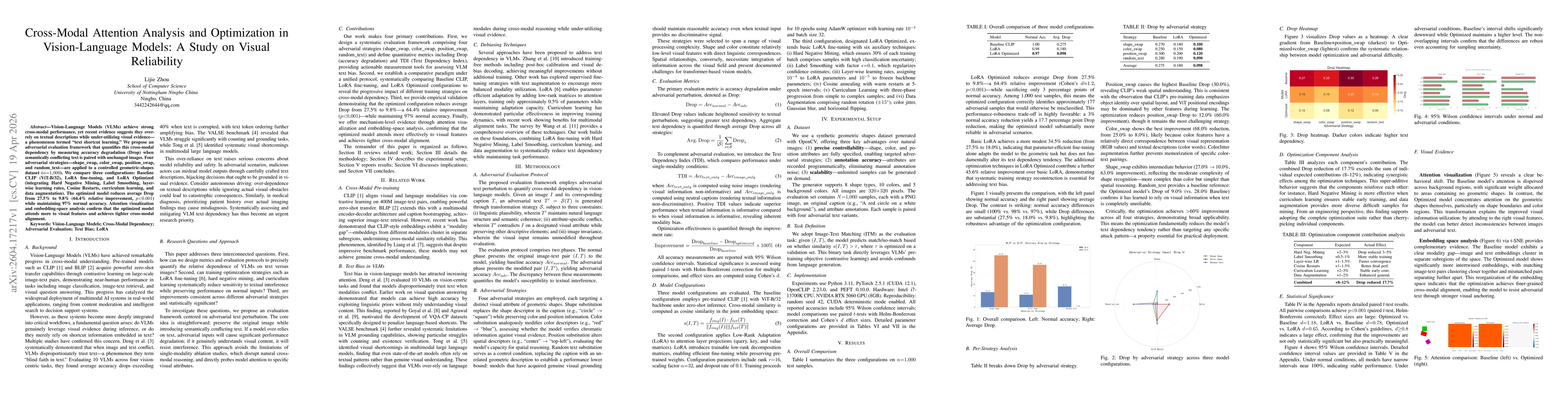 Thumbnail for Cross-Modal Attention Analysis and Optimization in Vision-Language Models: A Study on Visual Reliability