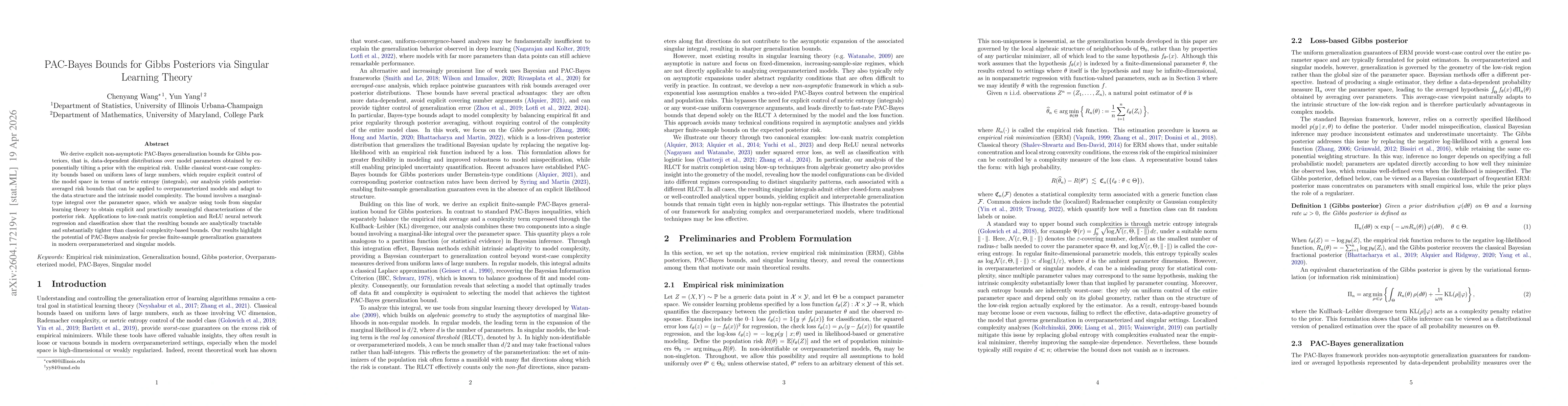 Thumbnail for PAC-Bayes Bounds for Gibbs Posteriors via Singular Learning Theory