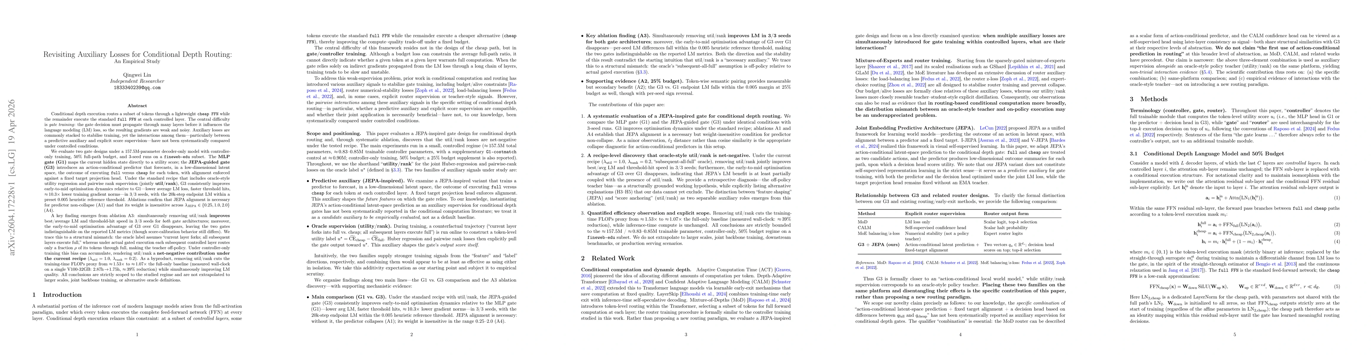 Thumbnail for Revisiting Auxiliary Losses for Conditional Depth Routing: An Empirical Study