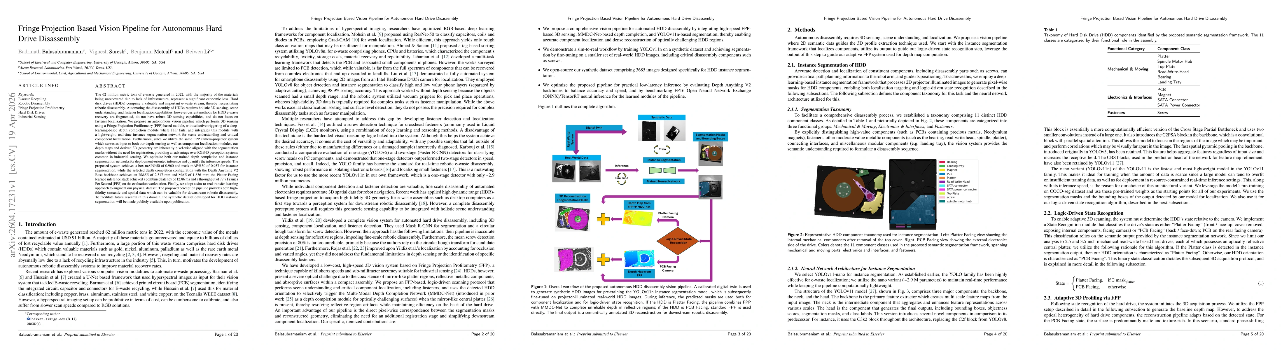 Thumbnail for Fringe Projection Based Vision Pipeline for Autonomous Hard Drive Disassembly