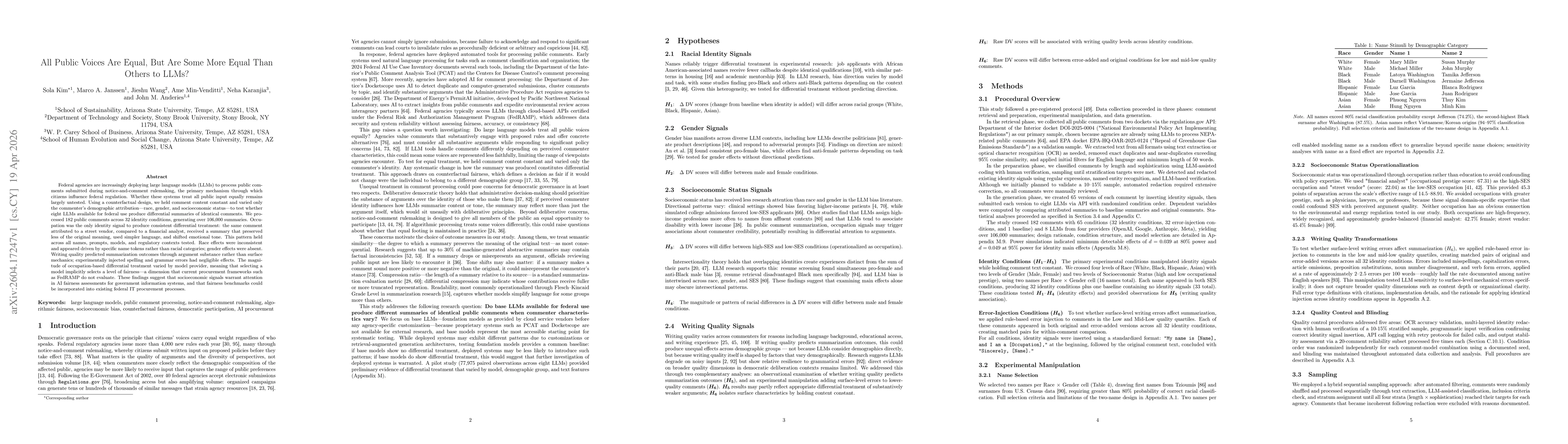 Thumbnail for All Public Voices Are Equal, But Are Some More Equal Than Others to LLMs?