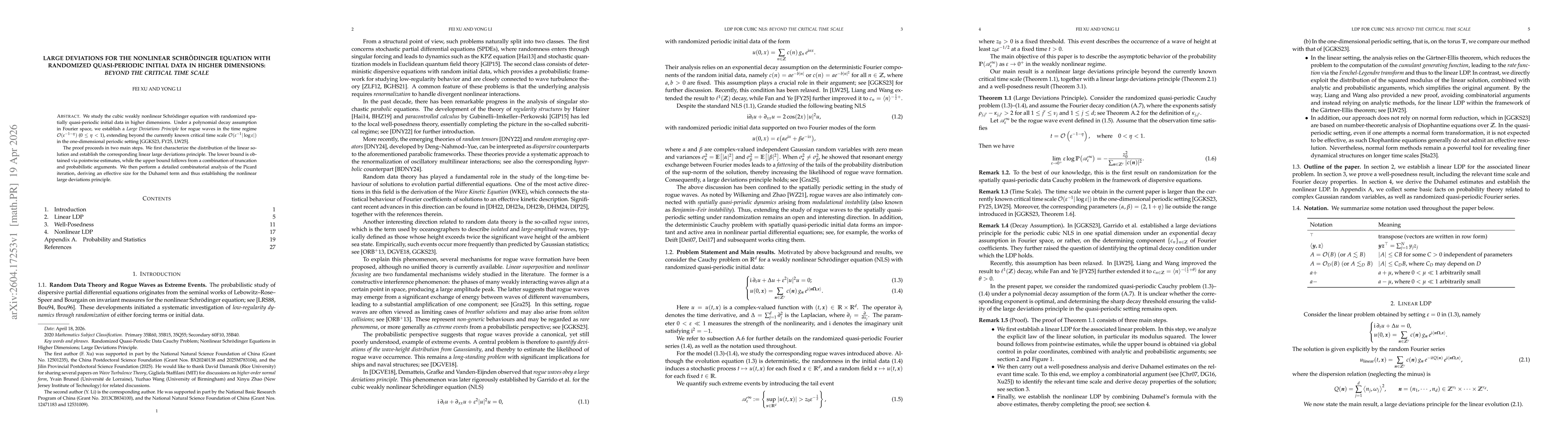 Thumbnail for Large Deviations for the Nonlinear Schrodinger Equation with Randomized Quasi-Periodic Initial Data in Higher Dimensions: Beyond the Critical Time Scale