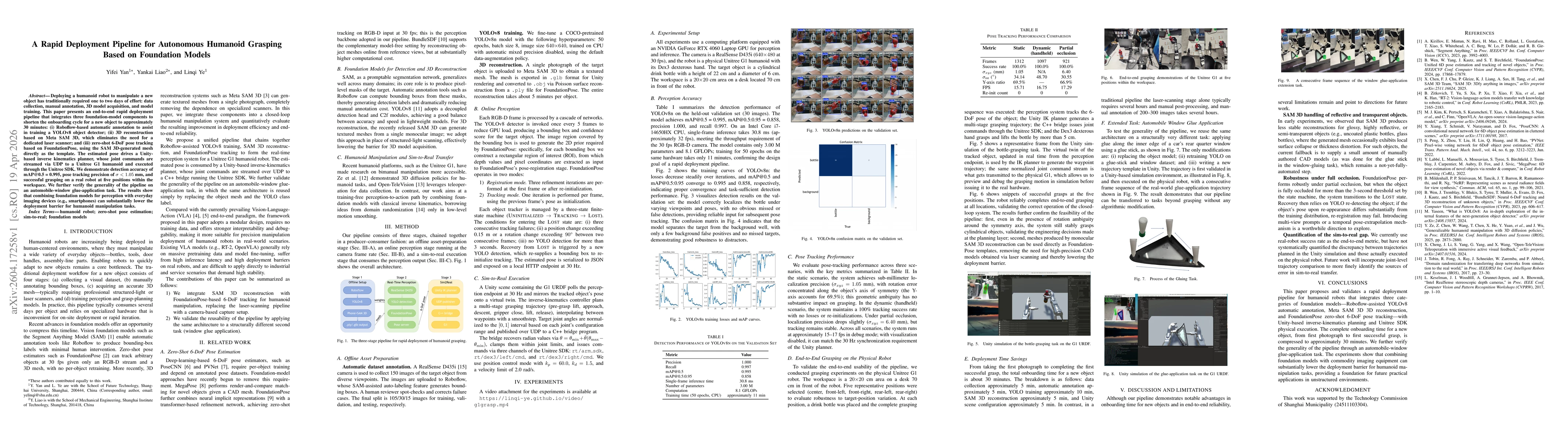 Thumbnail for A Rapid Deployment Pipeline for Autonomous Humanoid Grasping Based on Foundation Models