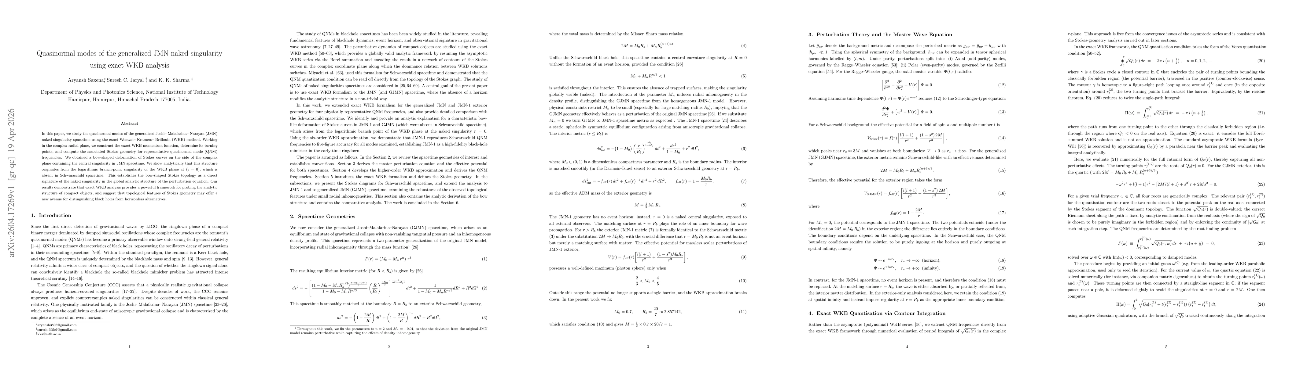 Thumbnail for Quasinormal modes of the generalized JMN naked singularity using exact WKB analysis