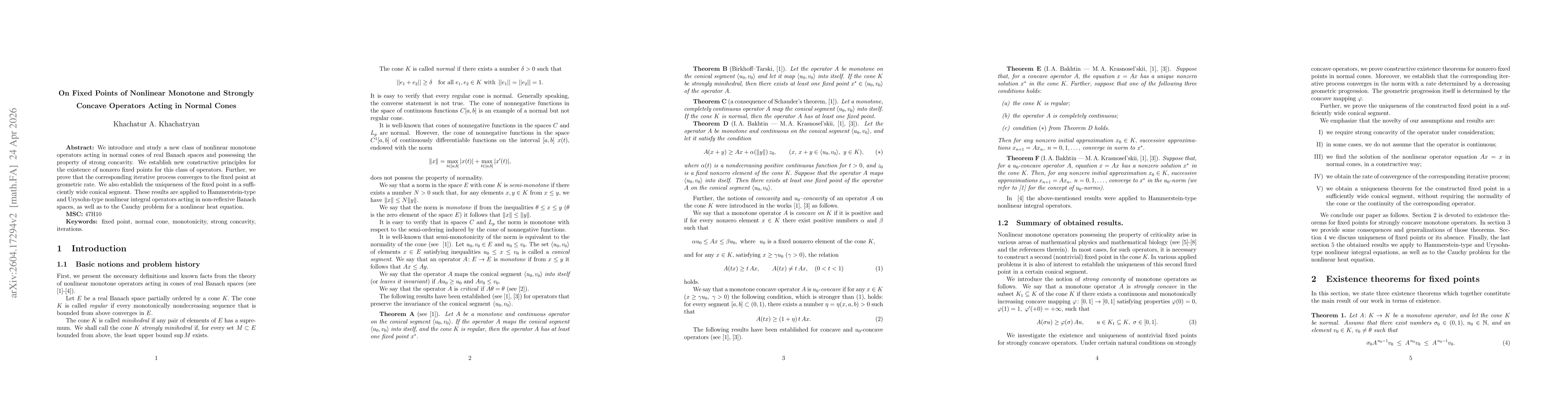 Thumbnail for On Fixed Points of Nonlinear Monotone and Strongly Concave Operators Acting in Normal Cones