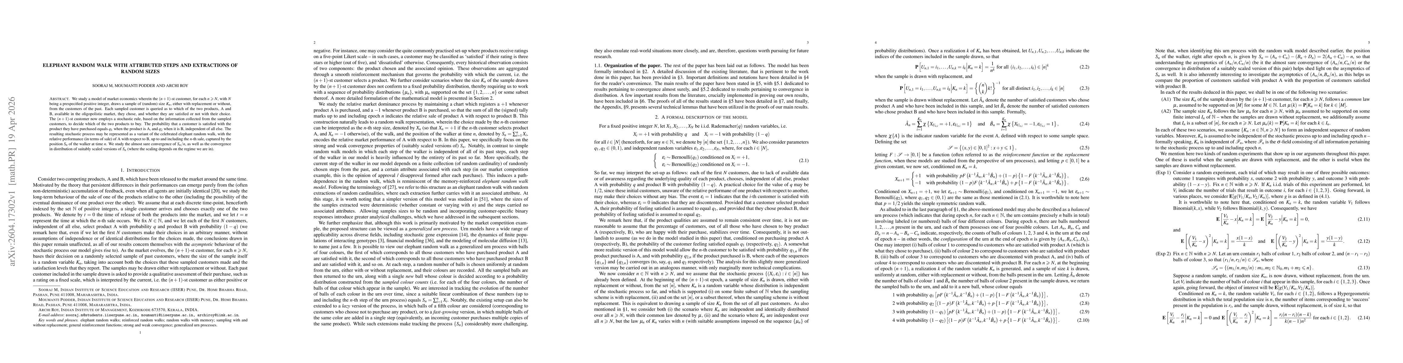 Thumbnail for Elephant random walk with attributed steps and extractions of random sizes