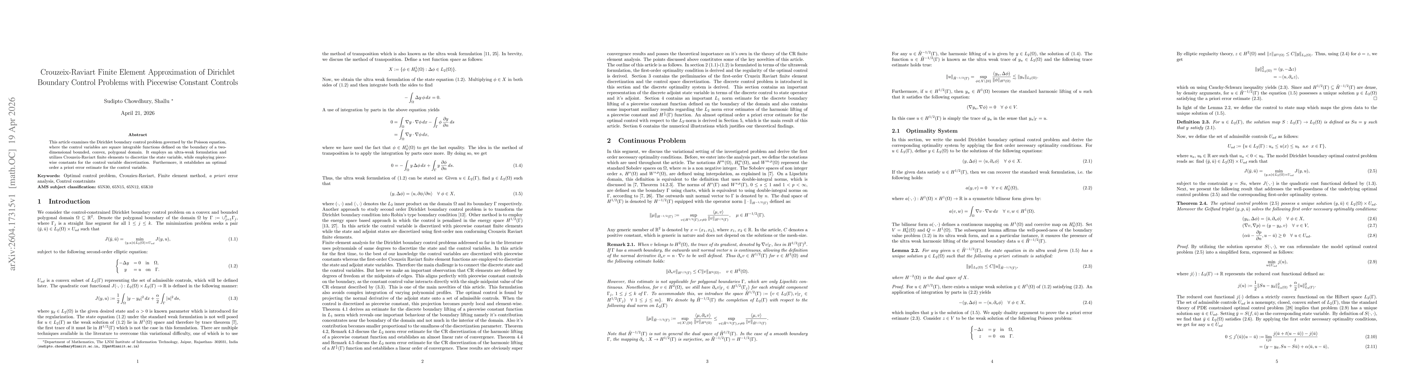 Thumbnail for Crouzeix-Raviart Finite Element Approximation of Dirichlet Boundary Control Problems with Piecewise Constant Controls