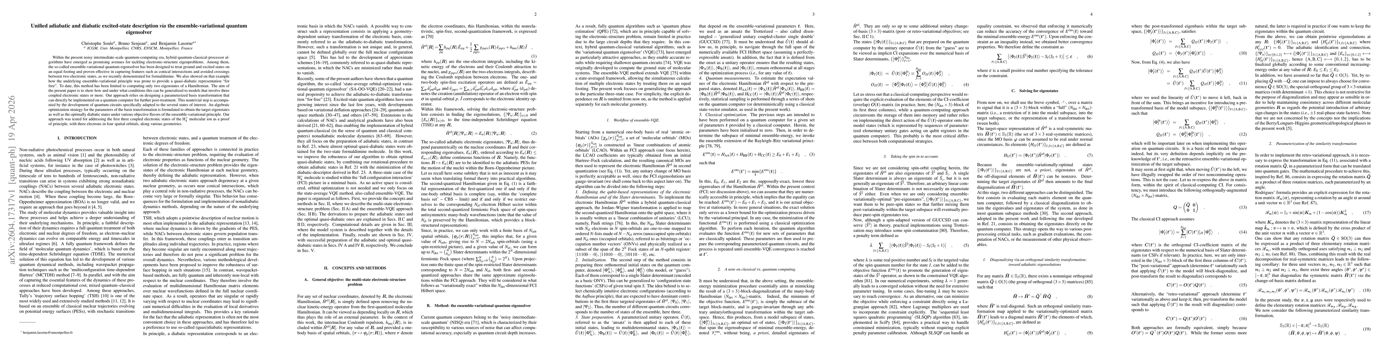 Thumbnail for Unified adiabatic and diabatic excited-state description via the ensemble-variational quantum eigensolver