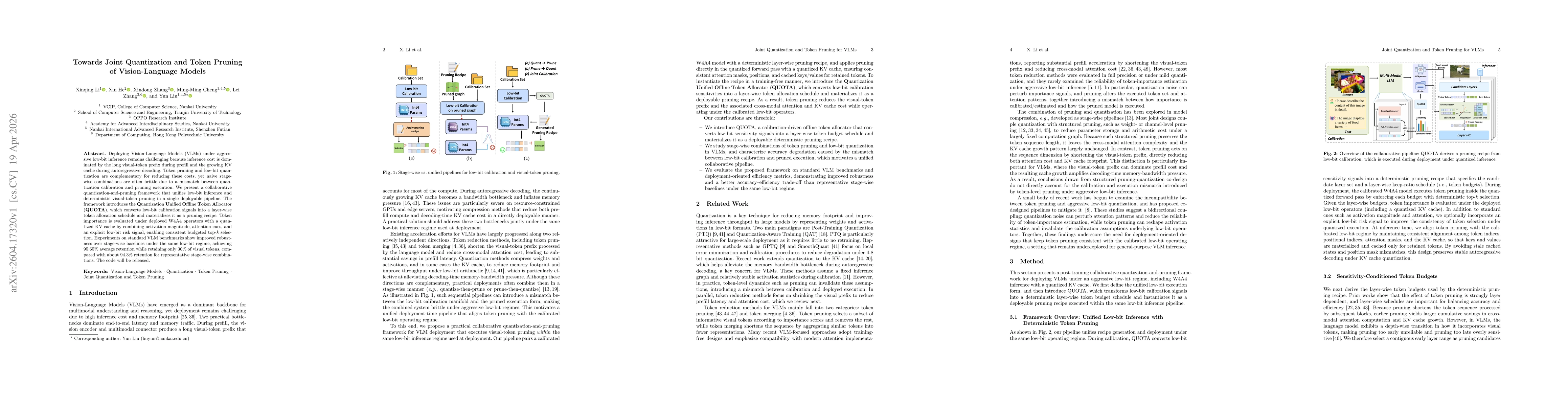 Thumbnail for Towards Joint Quantization and Token Pruning of Vision-Language Models