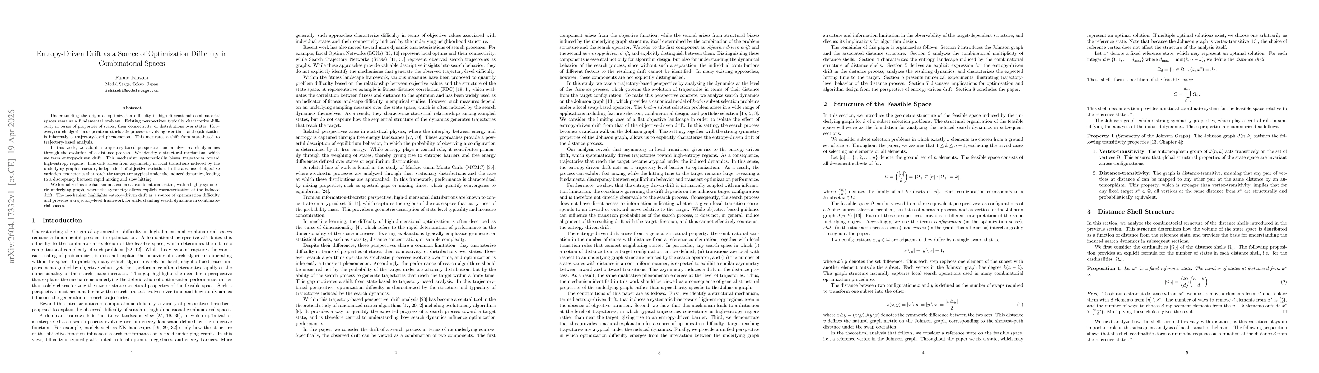 Thumbnail for Entropy-Driven Drift as a Source of Optimization Difficulty in Combinatorial Spaces