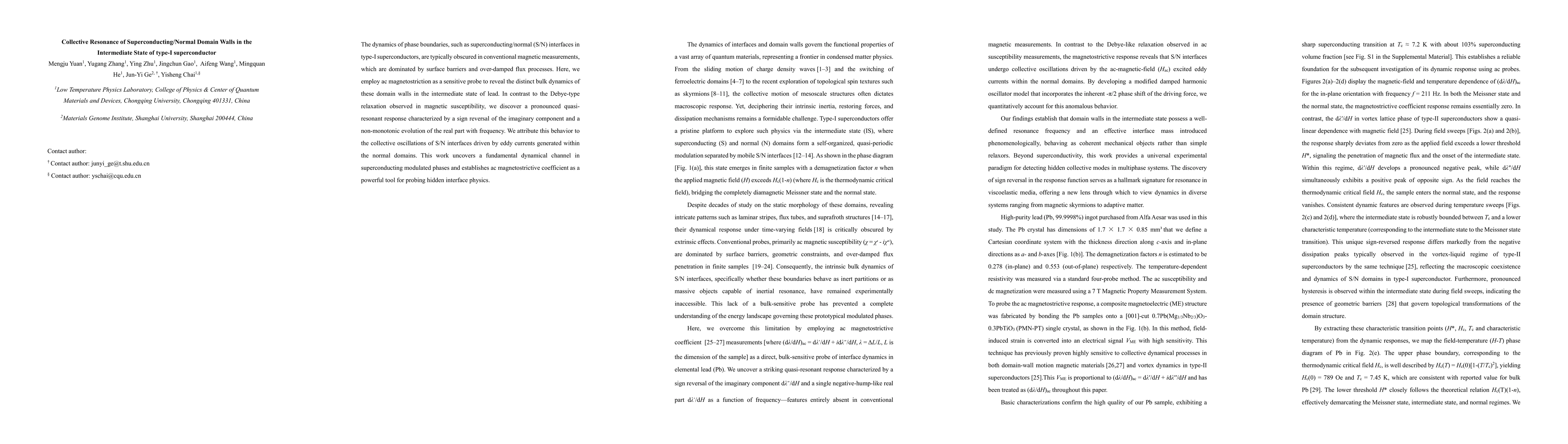 Thumbnail for Collective Resonance of Superconducting/Normal Domain Walls in the Intermediate State of type-I superconductor