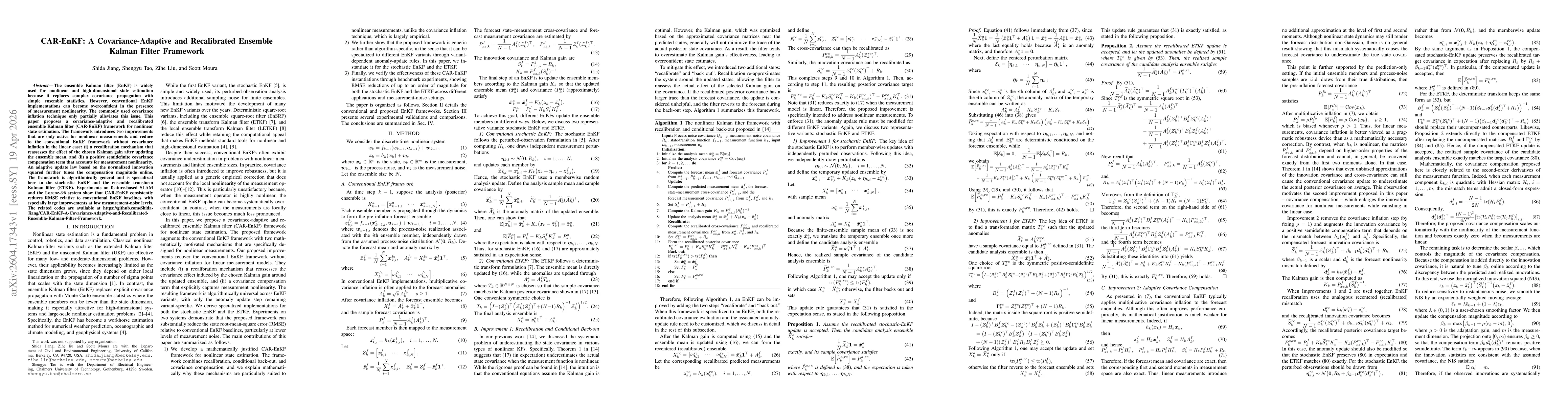 Thumbnail for CAR-EnKF: A Covariance-Adaptive and Recalibrated Ensemble Kalman Filter Framework