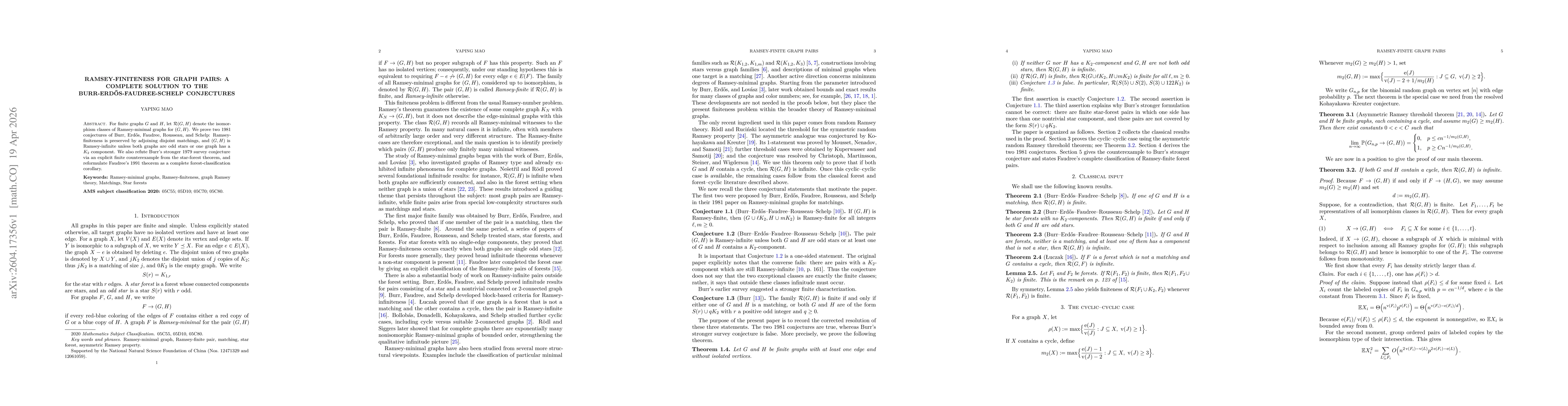 Thumbnail for Ramsey-finiteness for graph pairs: A complete solution to the Burr-Erdős-Faudree-Schelp conjectures