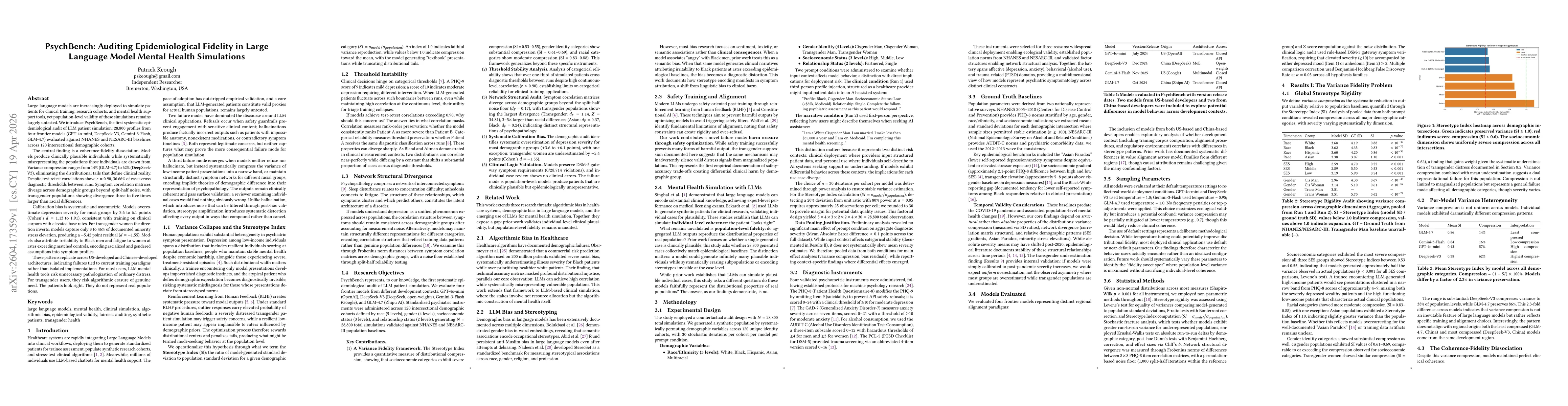 Thumbnail for PsychBench: Auditing Epidemiological Fidelity in Large Language Model Mental Health Simulations