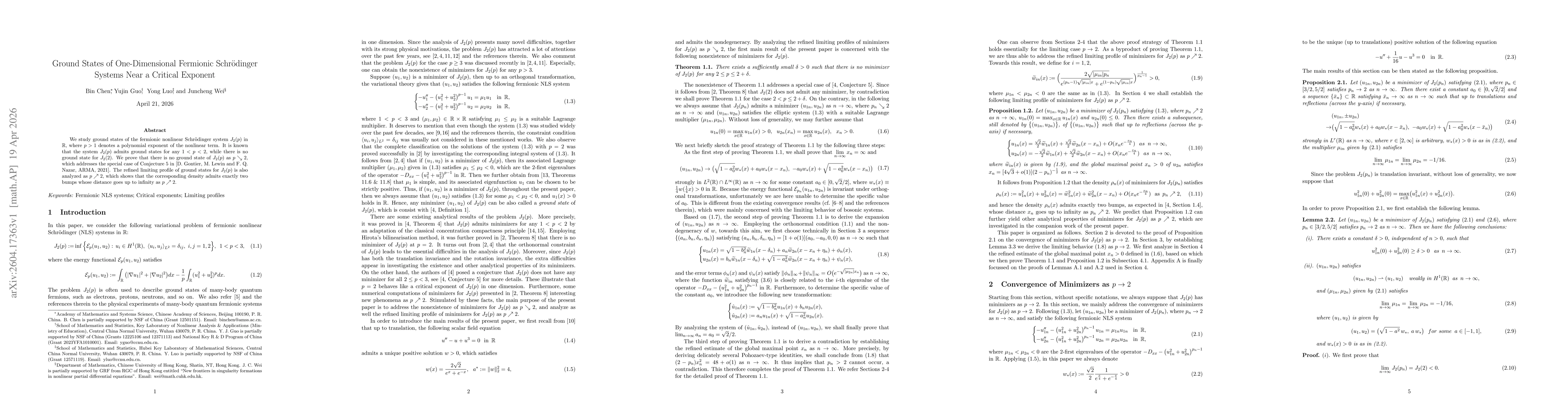 Thumbnail for Ground States of One-Dimensional Fermionic Schrödinger Systems Near a Critical Exponent