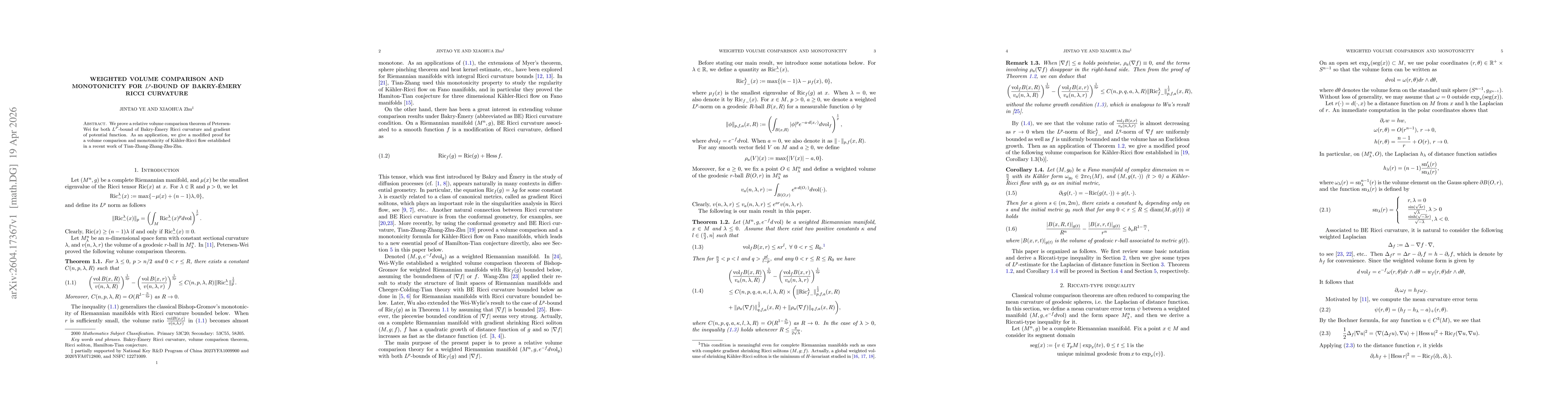 Thumbnail for Weighted volume comparison and monotonicity for $L^p$-bound of Bakry-Émery Ricci curvature