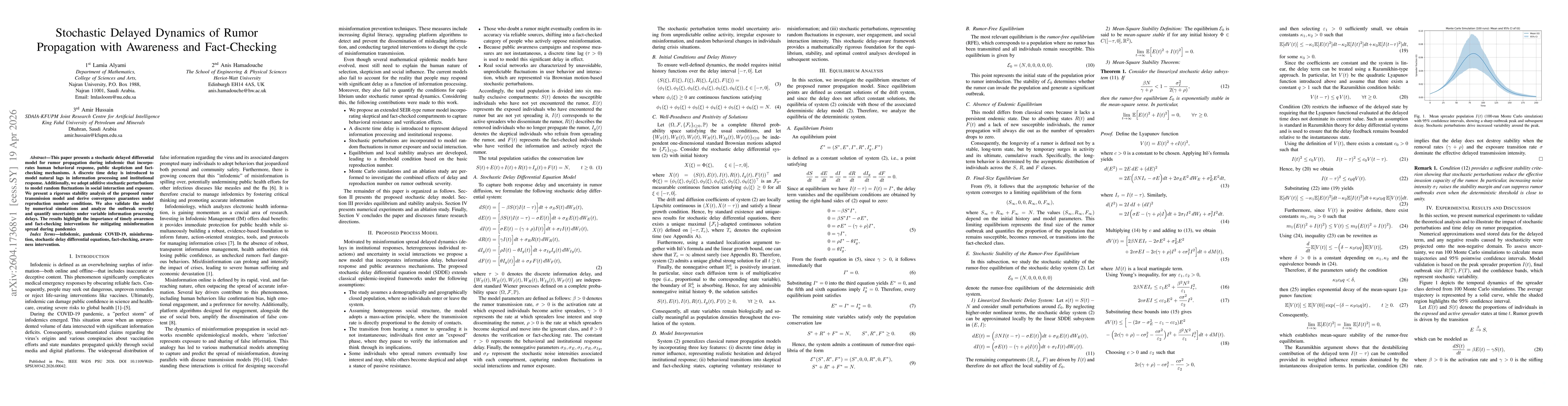 Thumbnail for Stochastic Delayed Dynamics of Rumor Propagation with Awareness and Fact-Checking