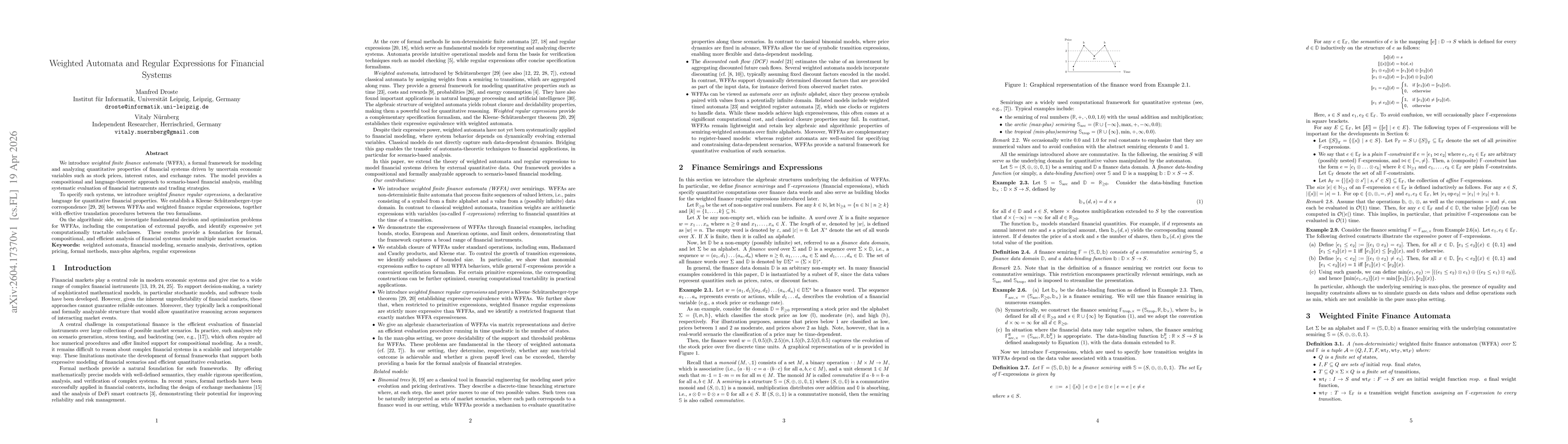 Thumbnail for Weighted Automata and Regular Expressions for Financial Systems