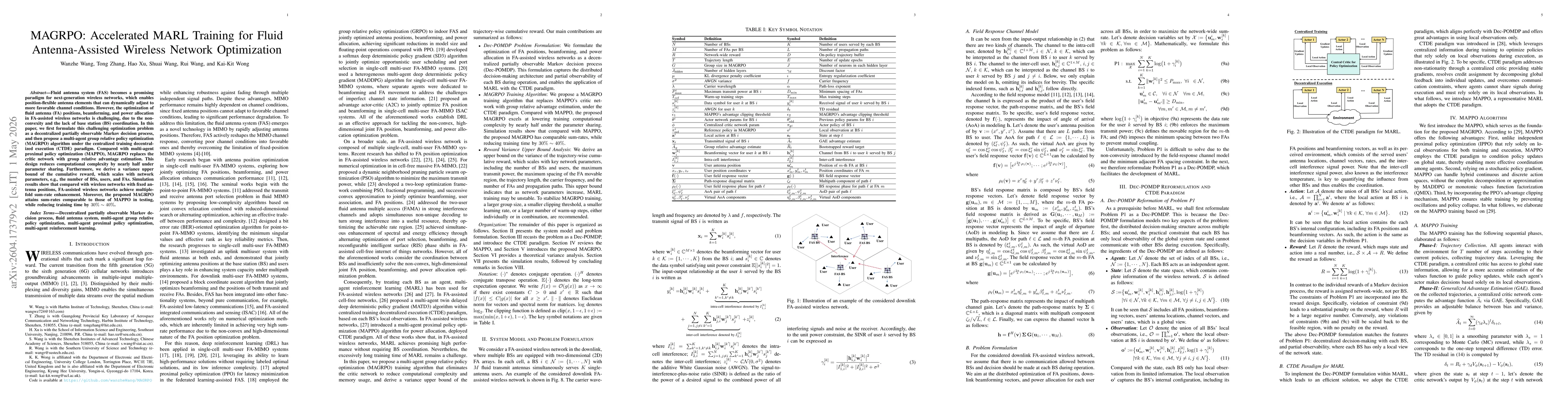 Thumbnail for MAGRPO: Accelerated MARL Training for Fluid Antenna-Assisted Wireless Network Optimization