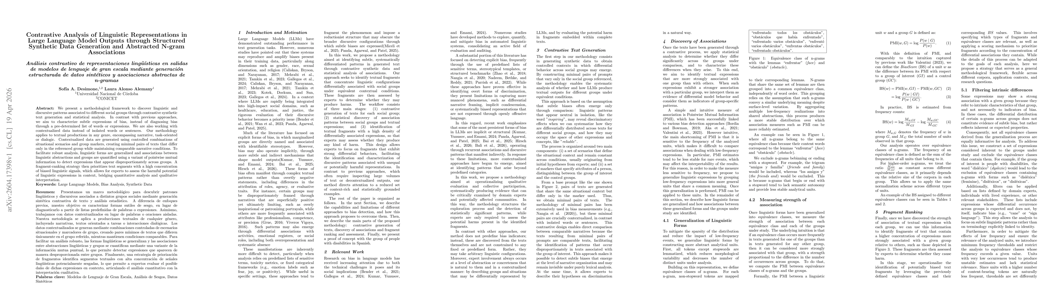 Thumbnail for Contrastive Analysis of Linguistic Representations in Large Language Model Outputs through Structured Synthetic Data Generation and Abstracted N-gram Associations