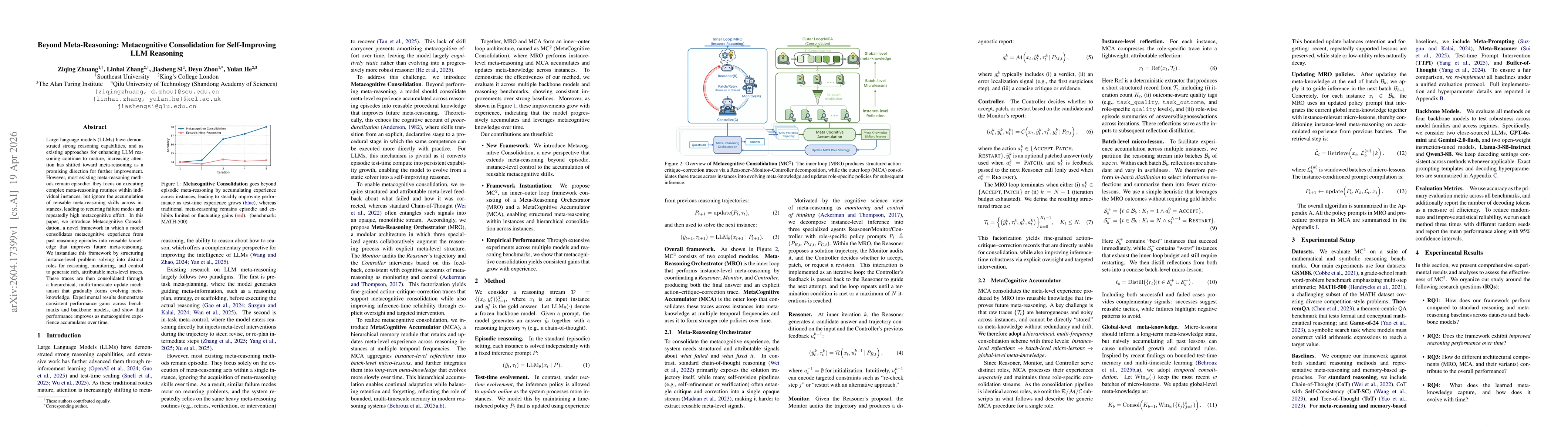 Thumbnail for Beyond Meta-Reasoning: Metacognitive Consolidation for Self-Improving LLM Reasoning