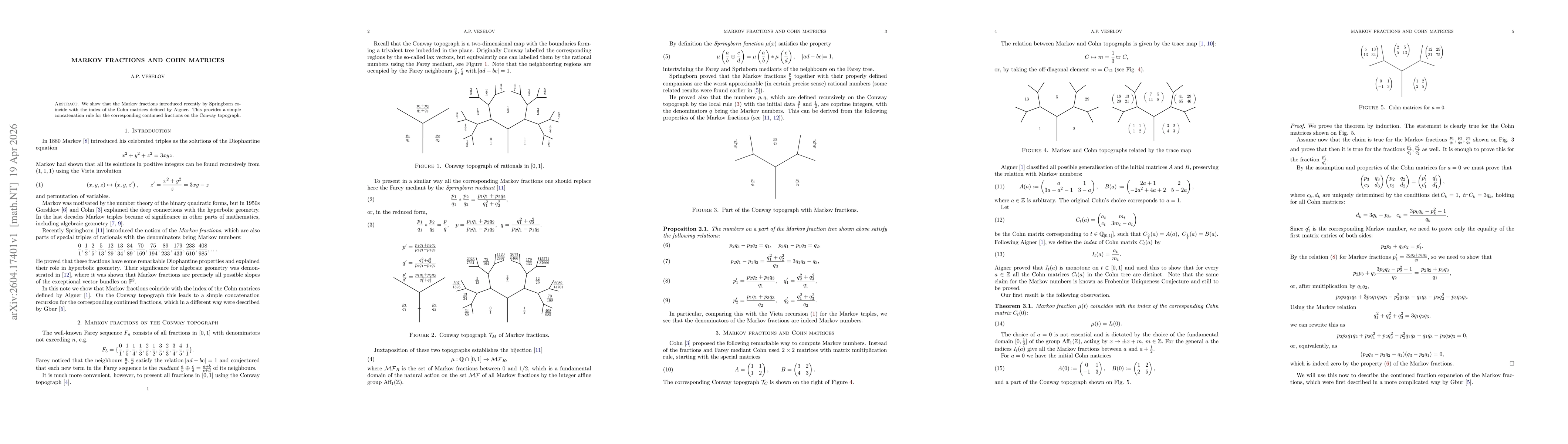 Thumbnail for Markov fractions and Cohn matrices