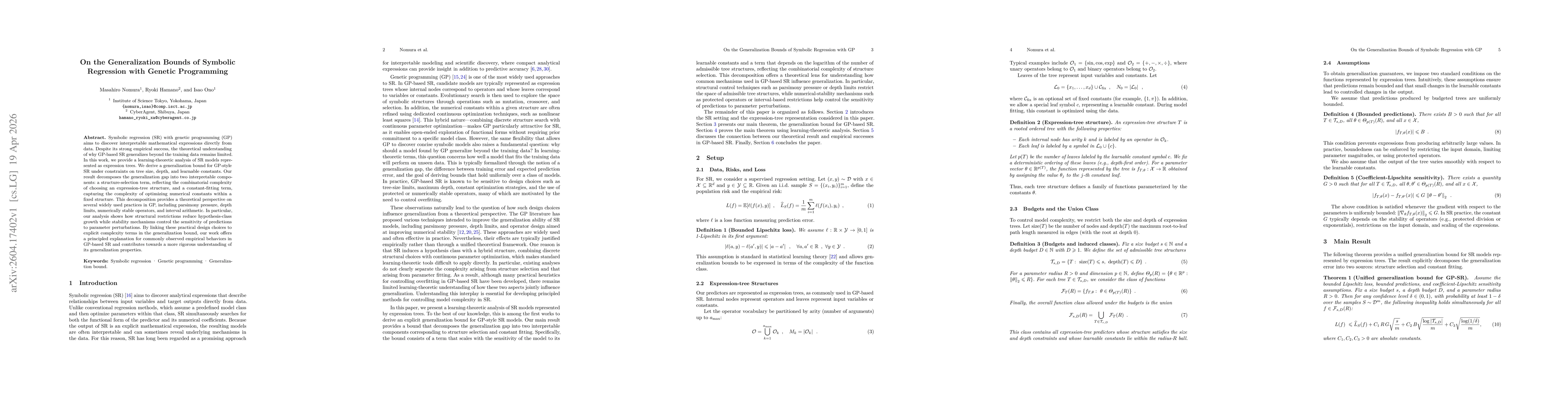 Thumbnail for On the Generalization Bounds of Symbolic Regression with Genetic Programming