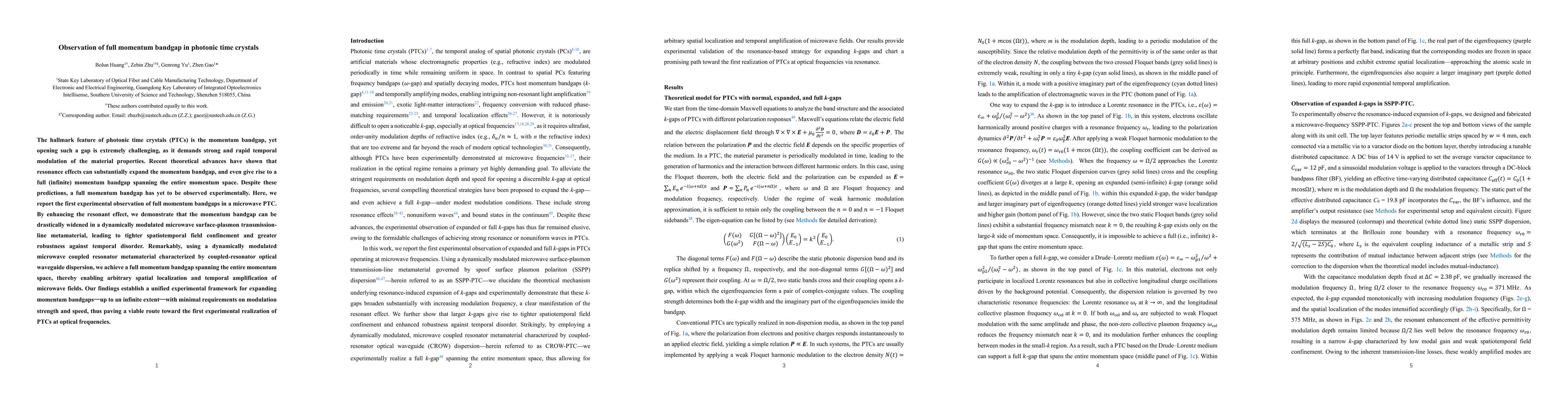 Thumbnail for Observation of full momentum bandgap in photonic time crystals