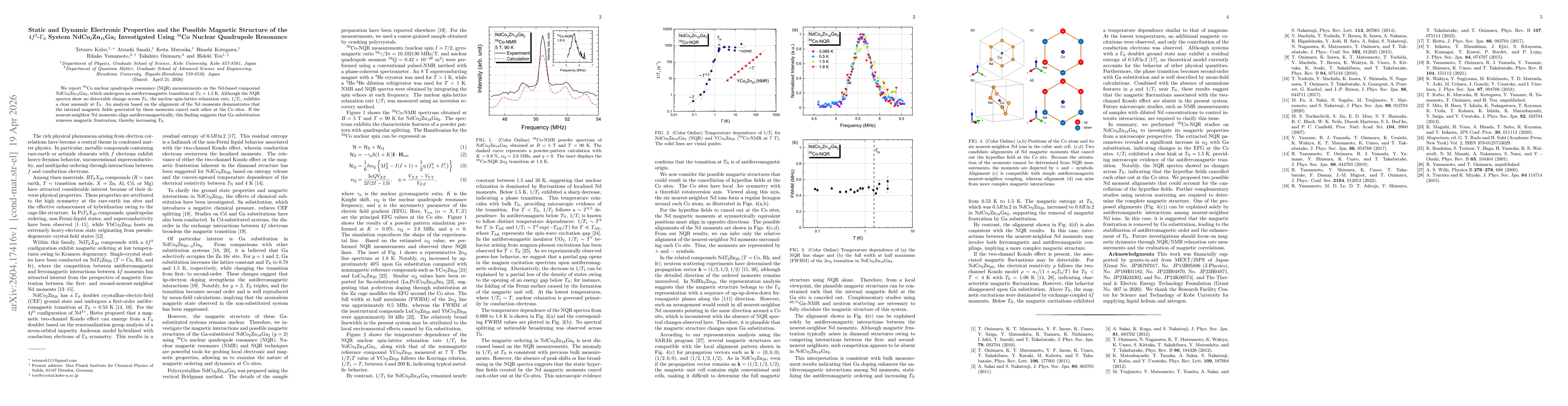 Thumbnail for Static and Dynamic Electronic Properties and the Possible Magnetic Structure of the $4f^3$-$Γ_6$ System NdCo2Zn$_{18}$Ga$_2$ Investigated Using $^{59}$Co Nuclear Quadrupole Resonance