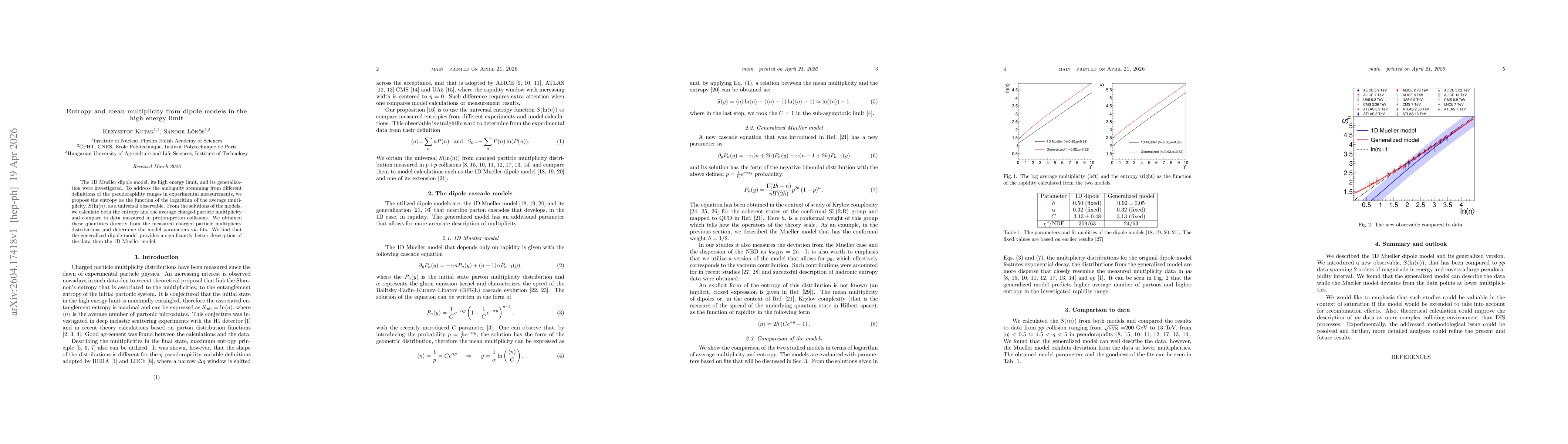 Thumbnail for Entropy and mean multiplicity from dipole models in the high energy limit