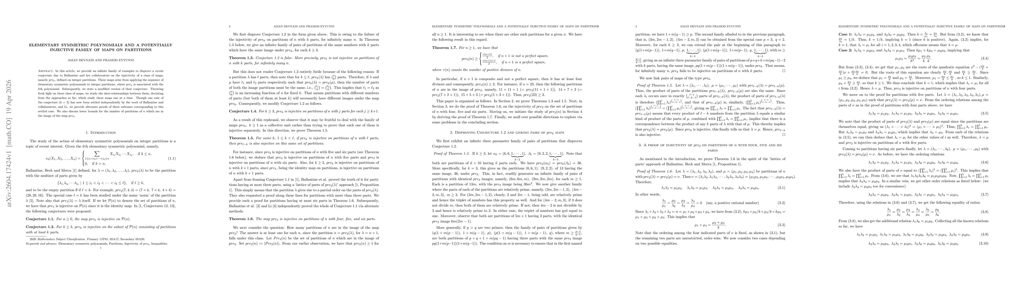Thumbnail for Elementary symmetric polynomials and a potentially injective family of maps on partitions