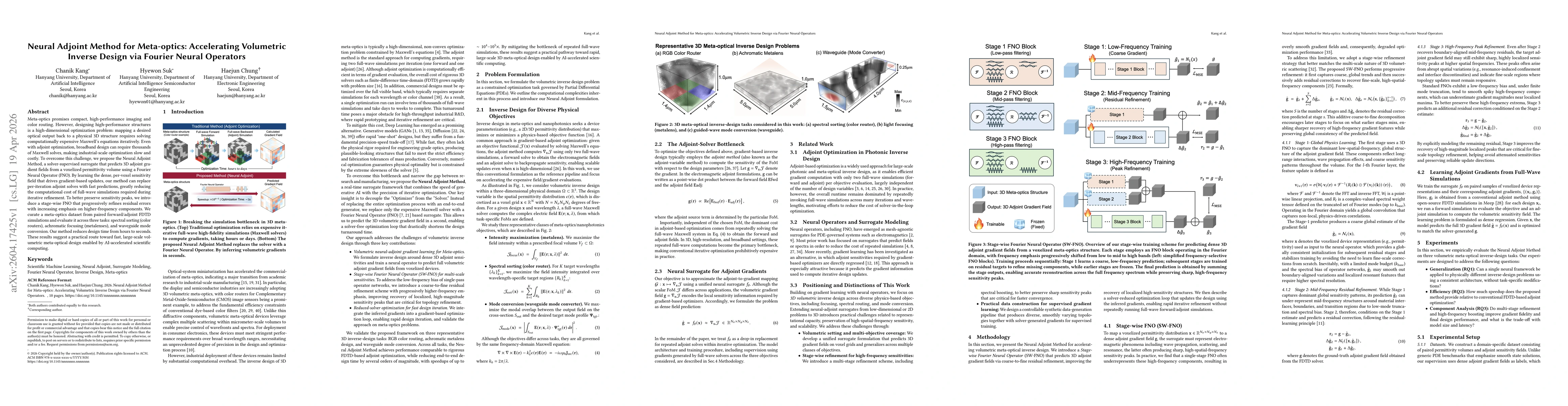Thumbnail for Neural Adjoint Method for Meta-optics: Accelerating Volumetric Inverse Design via Fourier Neural Operators