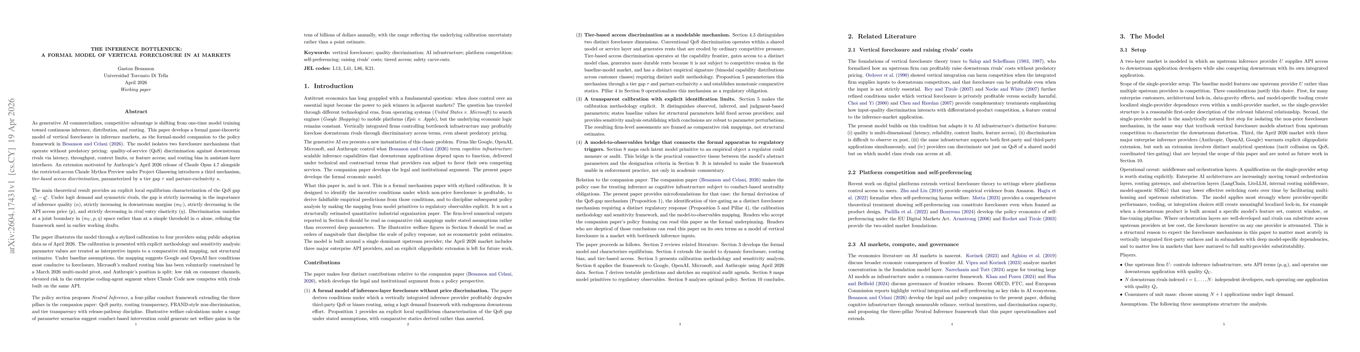 Thumbnail for The Inference Bottleneck: A Formal Model of Vertical Foreclosure in AI Markets