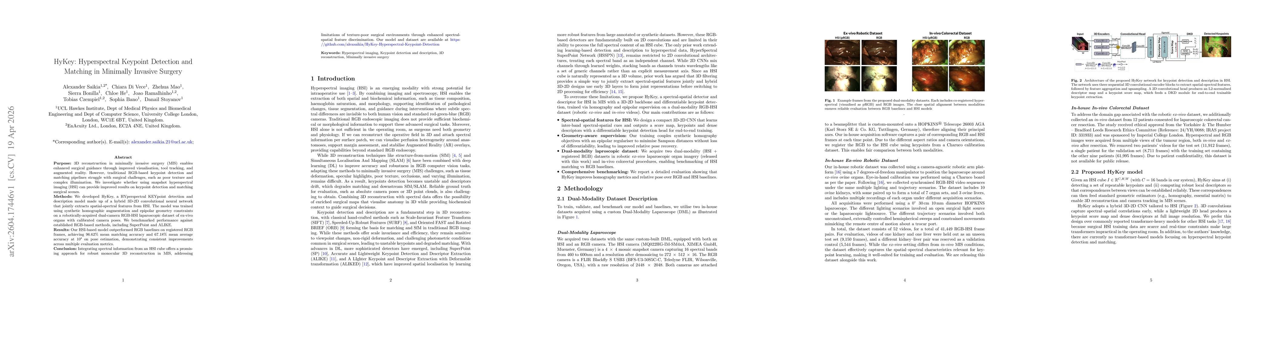 Thumbnail for HyKey: Hyperspectral Keypoint Detection and Matching in Minimally Invasive Surgery