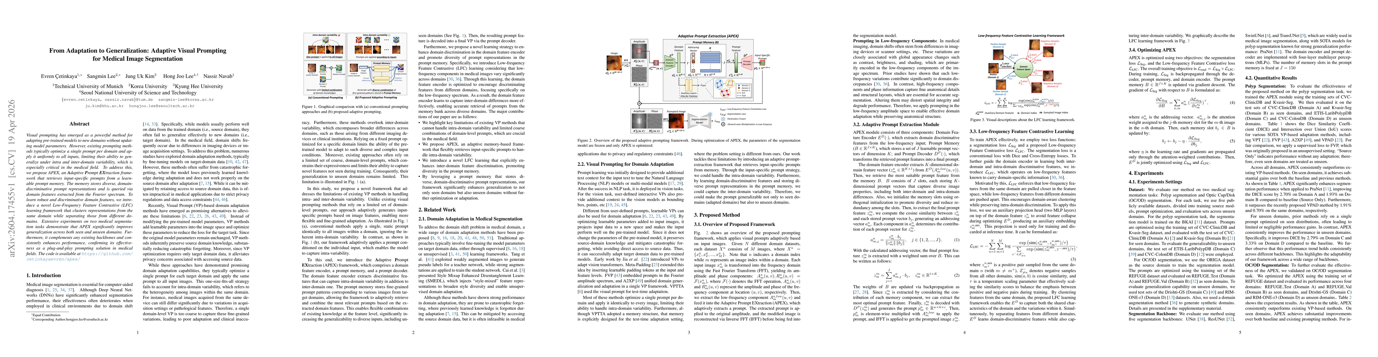 Thumbnail for From Adaptation to Generalization: Adaptive Visual Prompting for Medical Image Segmentation