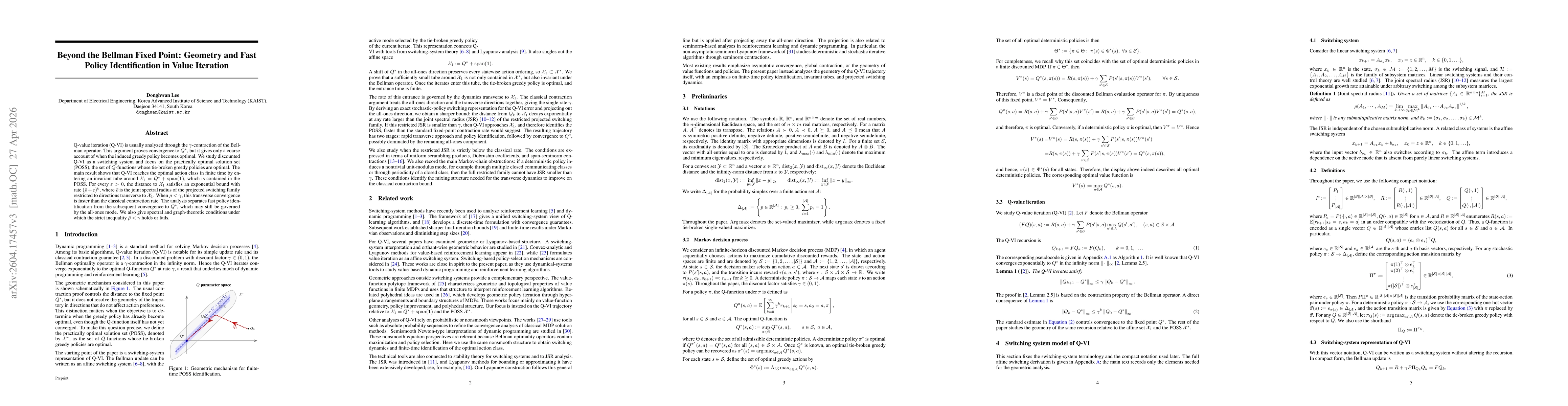 Thumbnail for Beyond the Bellman Fixed Point: Geometry and Fast Policy Identification in Value Iteration